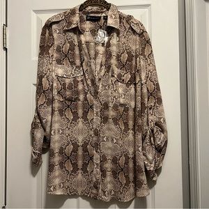 NY&Co Brown Snakeskin Print Blouse XL